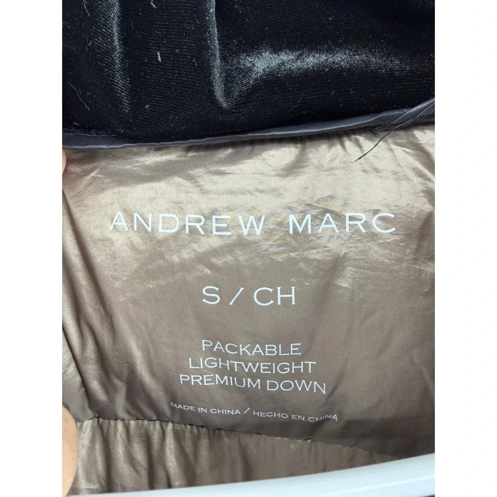 Andrew Marc Packable Down Puffer Jacket Women Small Black Hooded PL51L775
